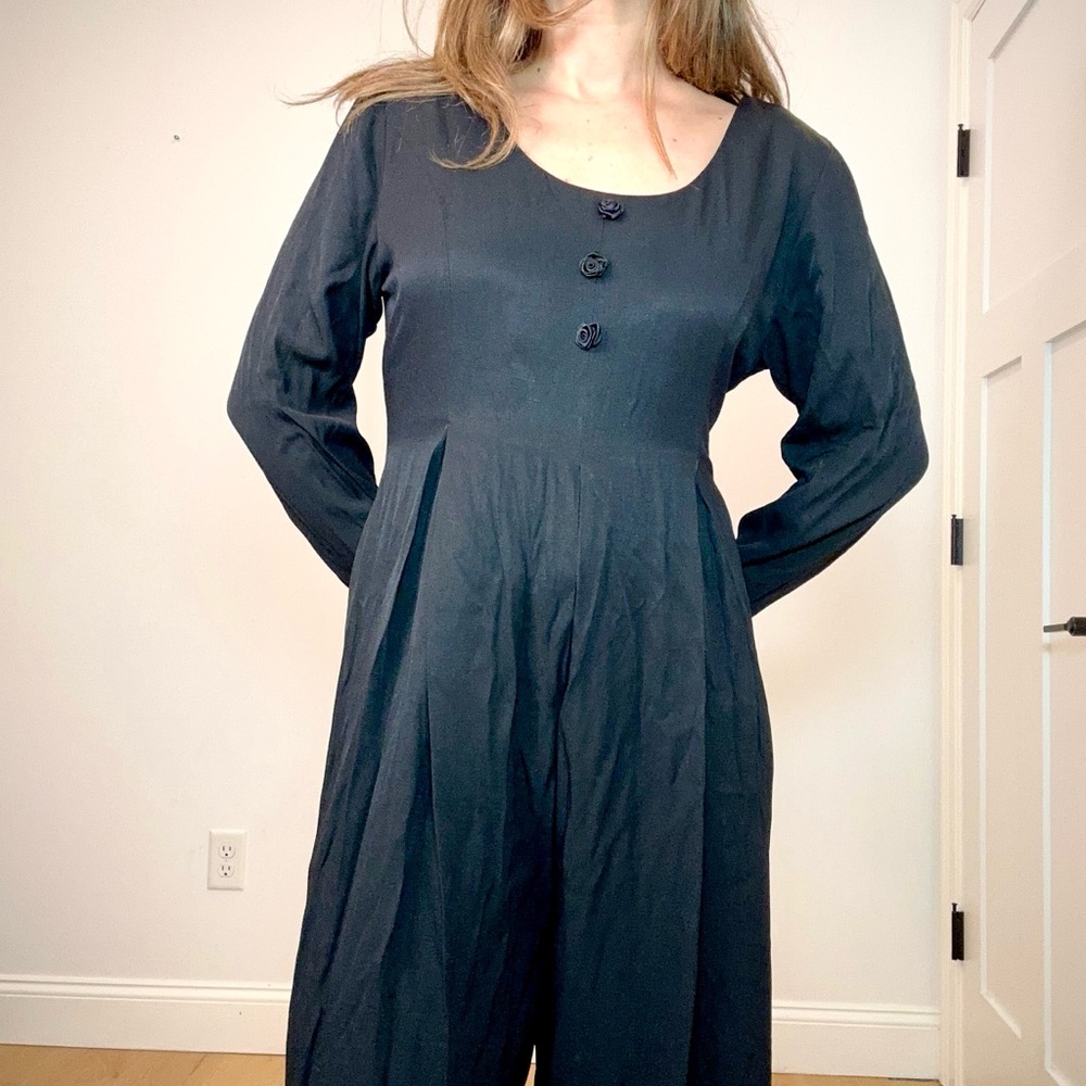 Vintage 90s Express Black Long Sleeve Palazzo Jumpsuit with Back-tie - Picture 5 of 6